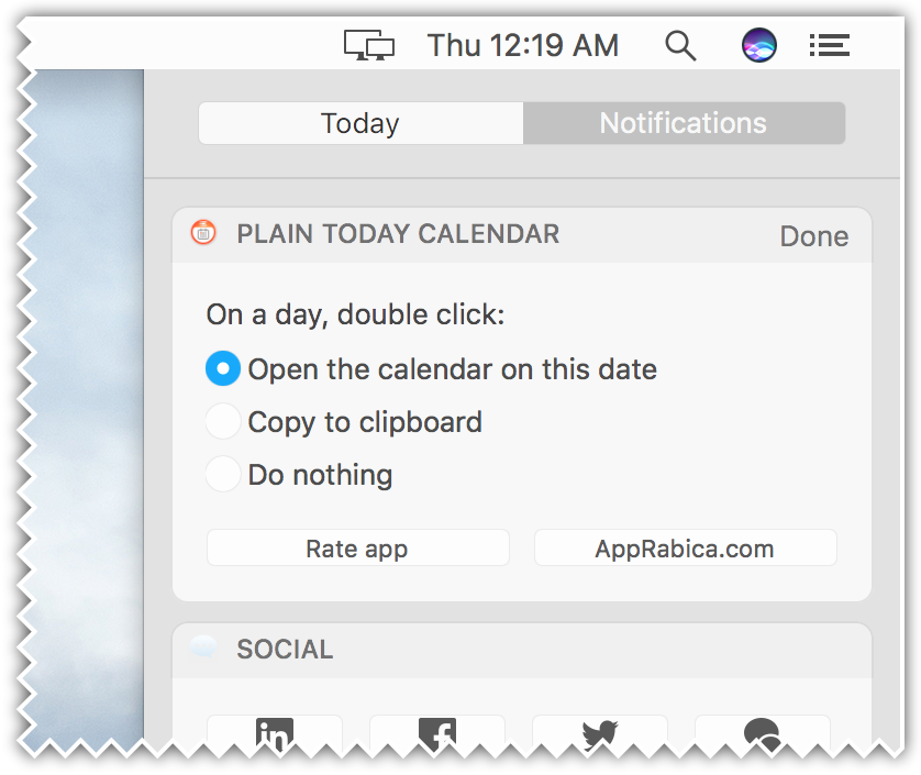 Plain Today Calendar (macOS Sierra): Notification Center Calendar Widget