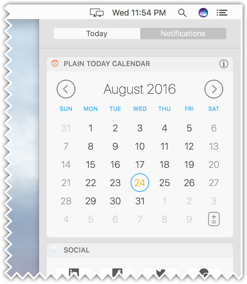 Plain Today Calendar - Notification Center Calendar Widget for macOS Sierra
